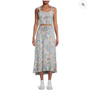 No Boundaries Blue Floral Maxi Skirt and Crop Top Set